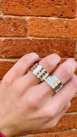 Bague briques argentée